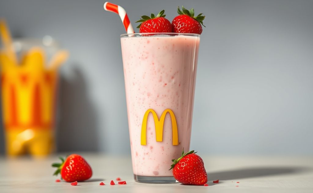 Mcdonald's strawberry milkshake in a vibrant cup