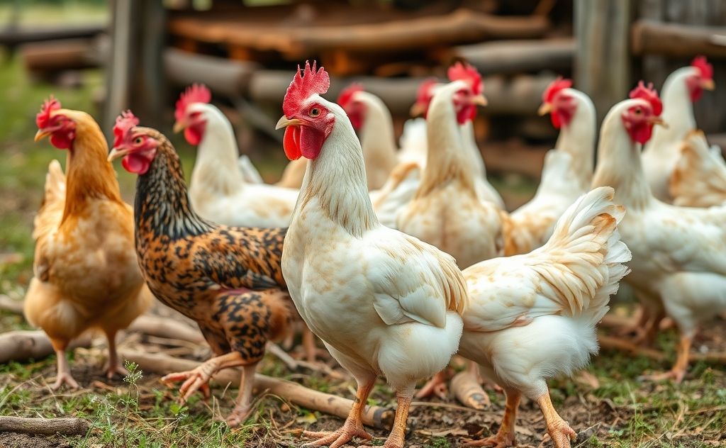 Meat chickens in a natural farm setting