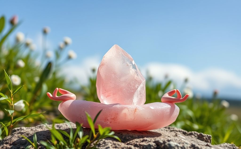 Meditate peacefully with rose quartz in nature
