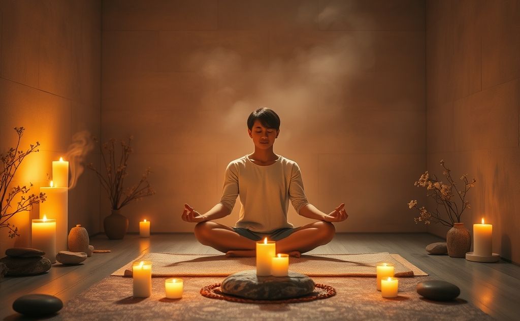 Meditating peacefully in a serene prayer setting