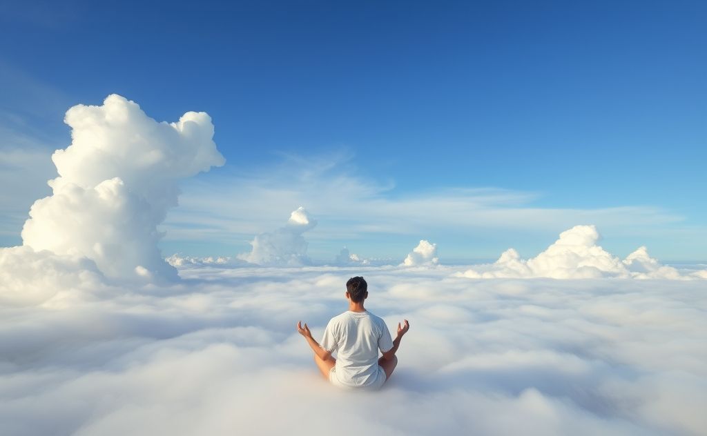 Meditation amidst clouds and serene blue skies