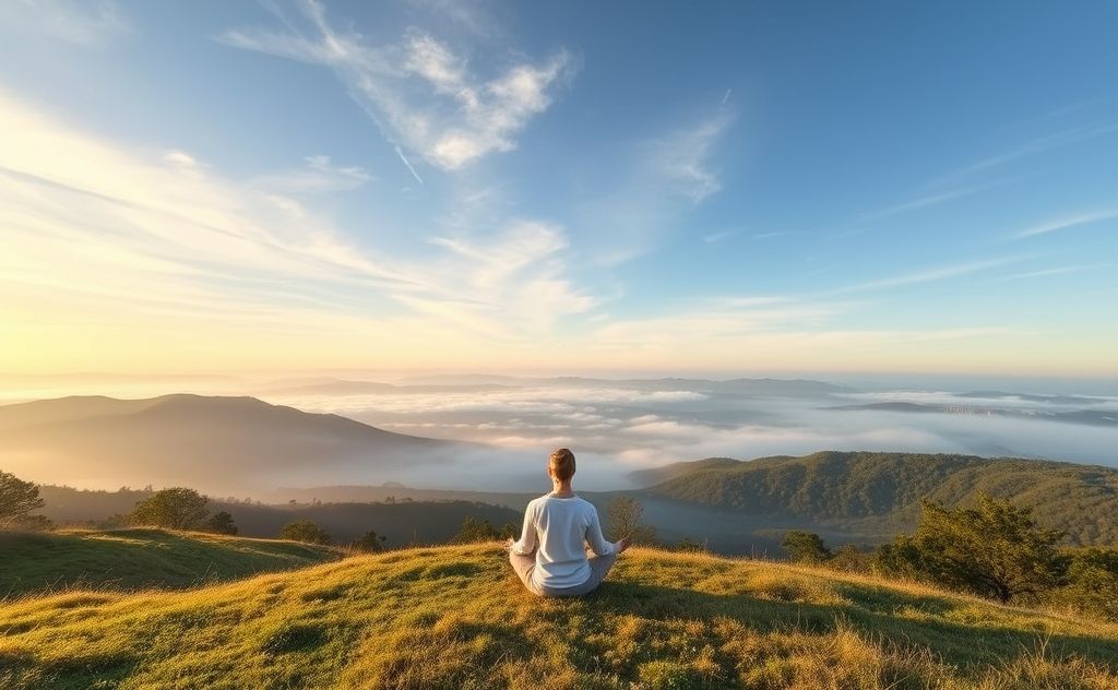 Meditation challenge depicted through a serene landscape