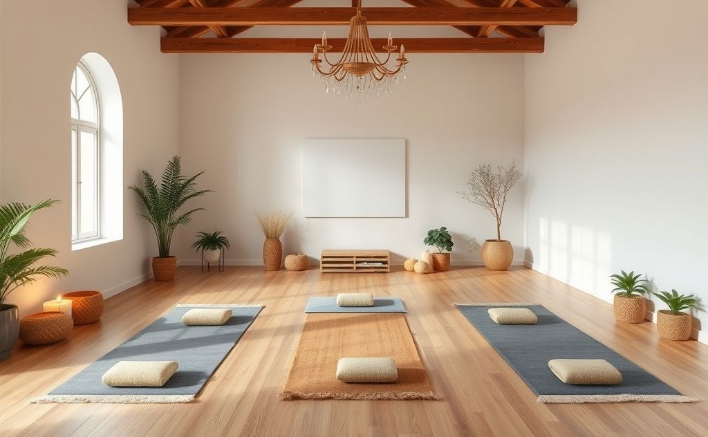 Meditation class setup with calming environment elements