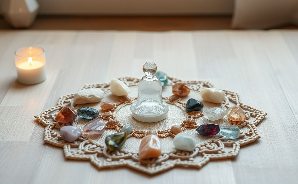Meditation grid with crystals and calm energy