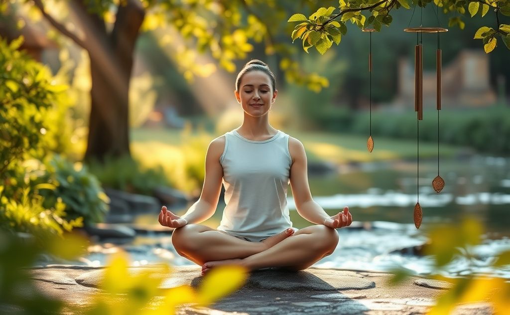 Meditation in a serene setting with calming elements