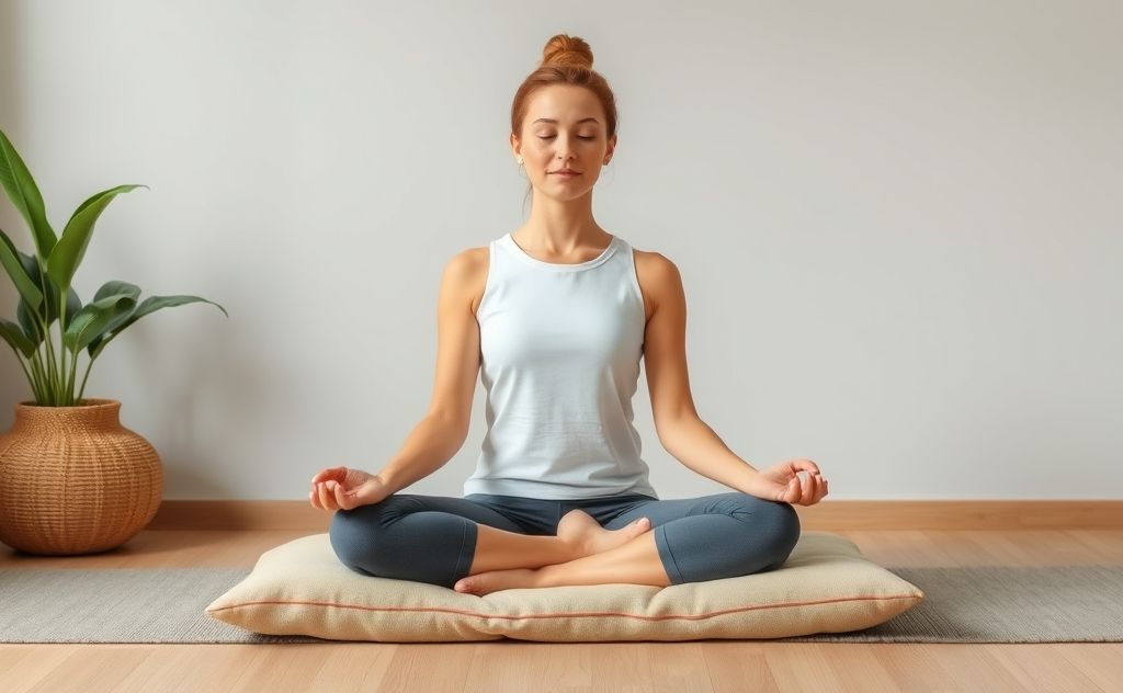 Meditation posture on a cushion for calmness