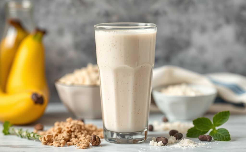 Milkshake as a blend of ingredients in a glass