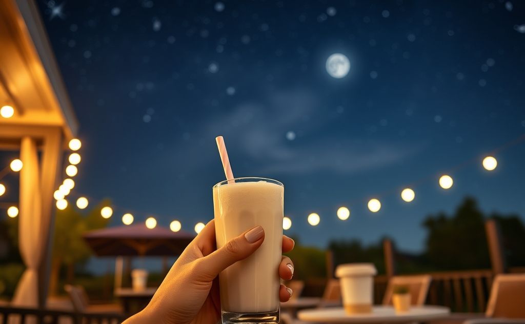 Milkshake enjoyment under the night sky