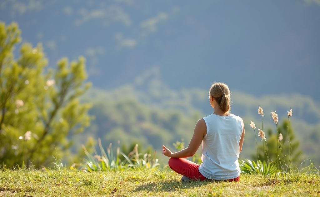Mindful person meditating in a serene nature setting