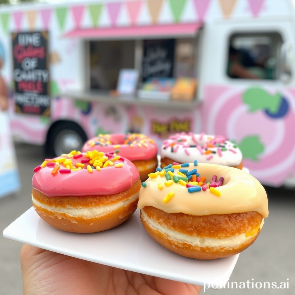 Image of mini donuts with colorful toppings served from a dessert truck