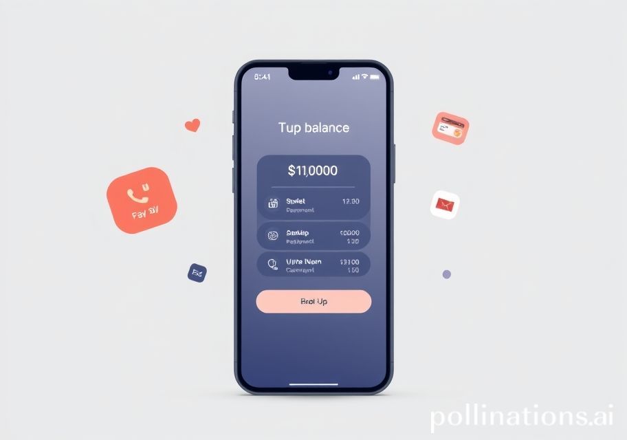 Top up pulsa digital via ponsel, ilustrasi minimalis