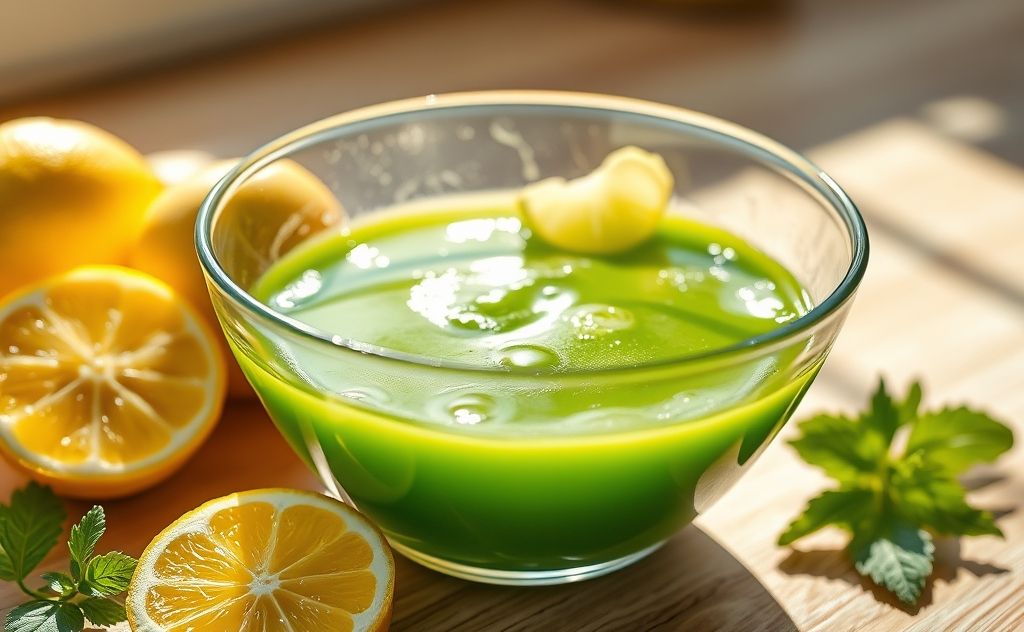 Mix chlorophyll lemon juice blend properly