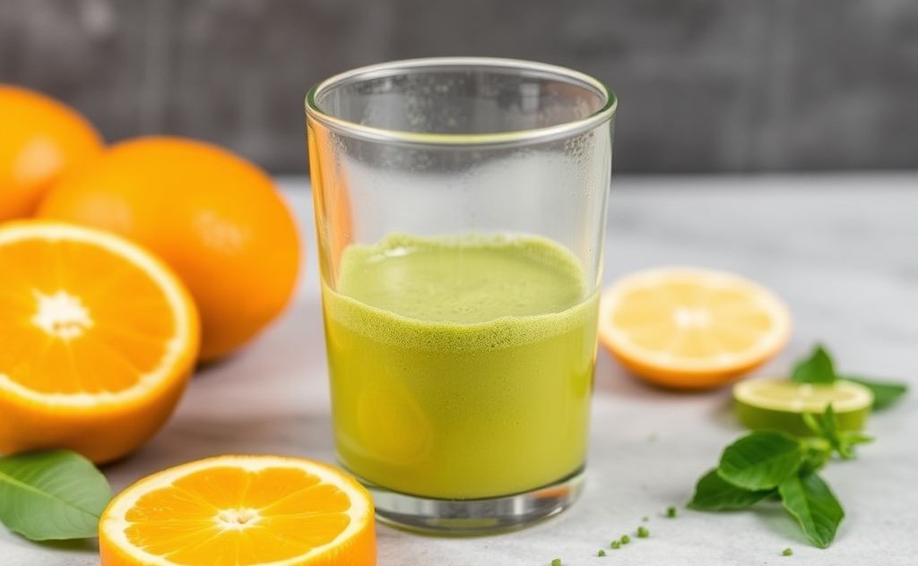 Mix green powder with orange juice for a boost