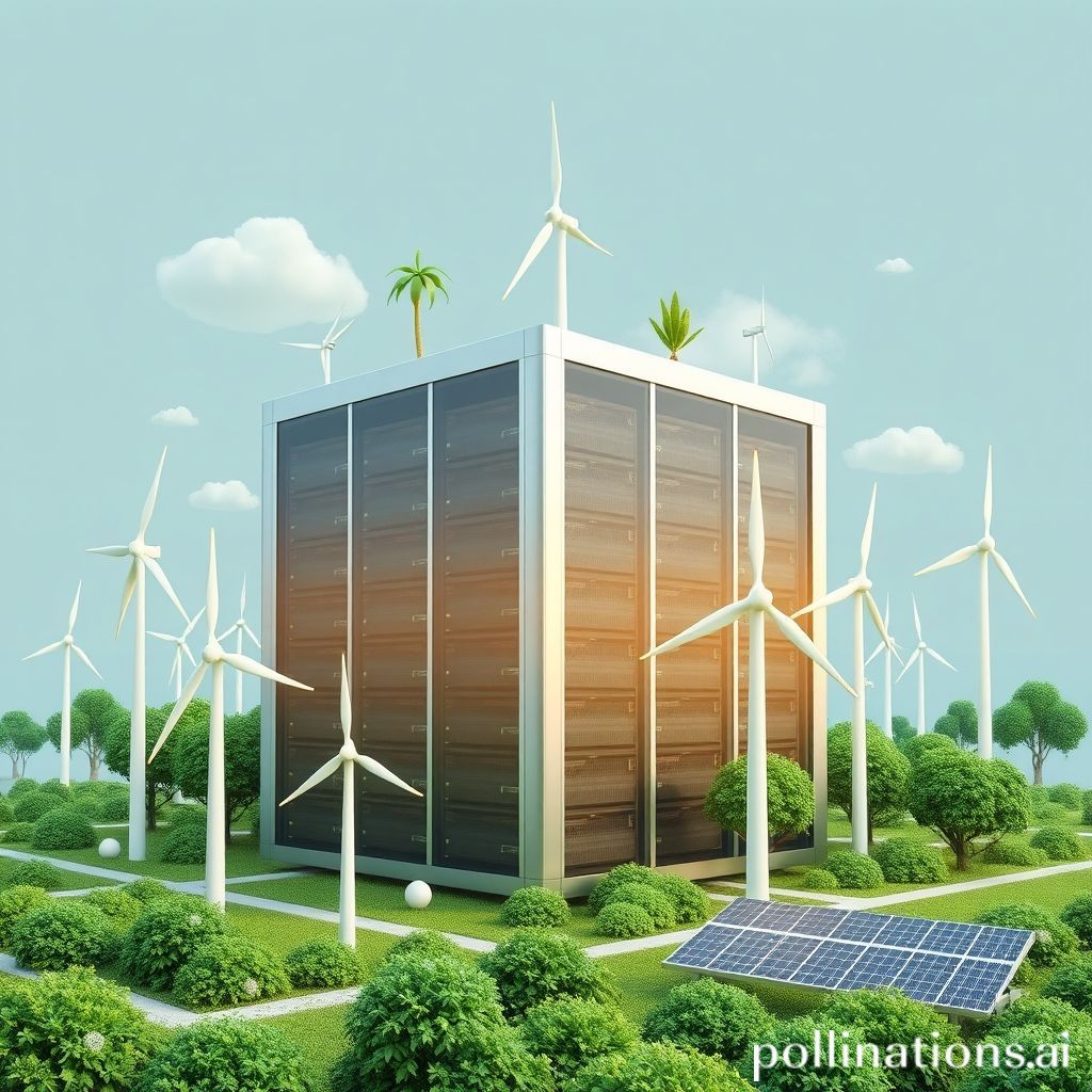 AI-generated sustainability concept: data center with renewable energy
