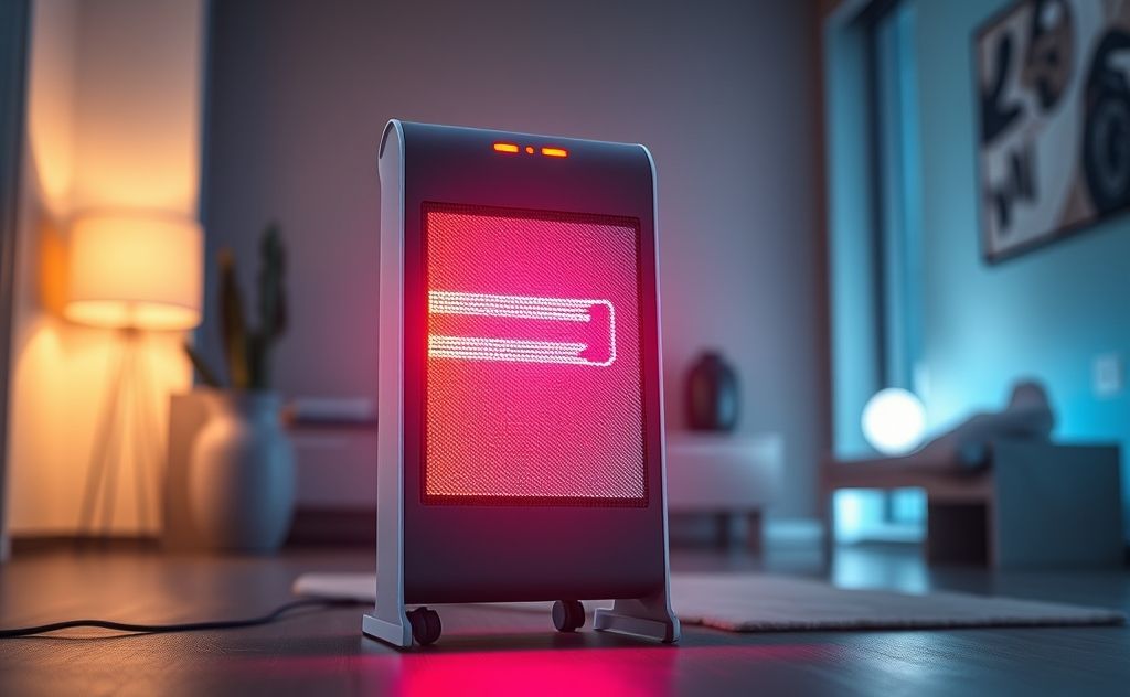Modern heater design with dynamic lighting effects.