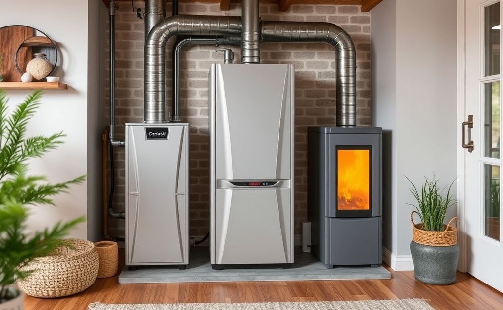 Modern natural gas furnace in a cozy home setting