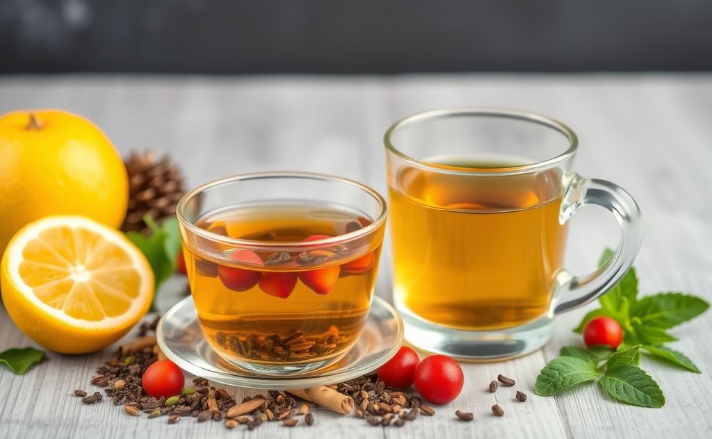 Modern senior tea blend with fresh herbs and fruits
