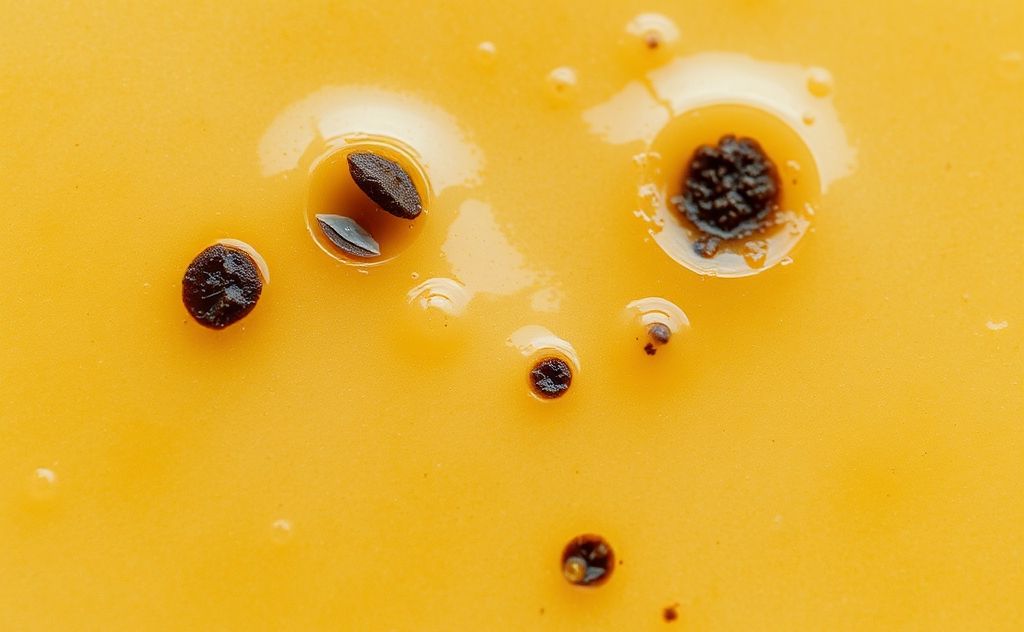Moldy apple juice with visible dark spots and texture