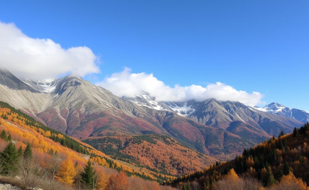 Mountain landscape with changing temperatures and seasons