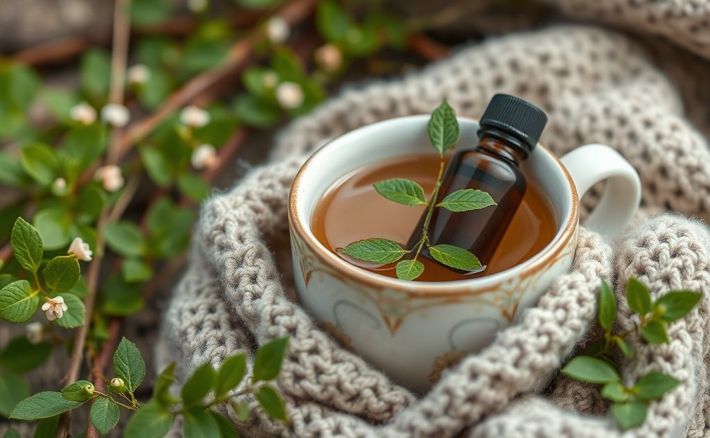 Mugwort tea in a cozy cup, herbal essence.