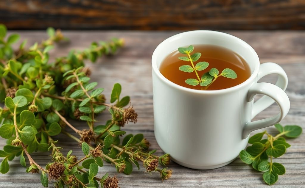 Mugwort tea with fresh herbs and a cozy cup
