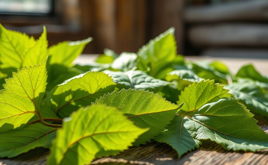 Mulberry leaves for fresh herbal tea preparation