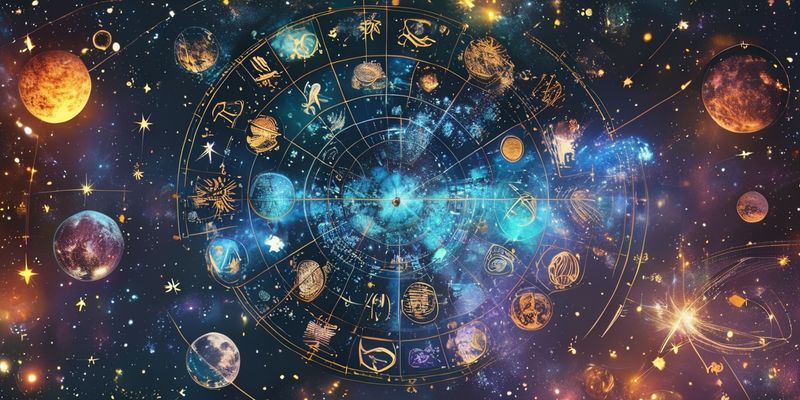 Astrolojik semboller ve gezegenlerle dolu mistik bir harita