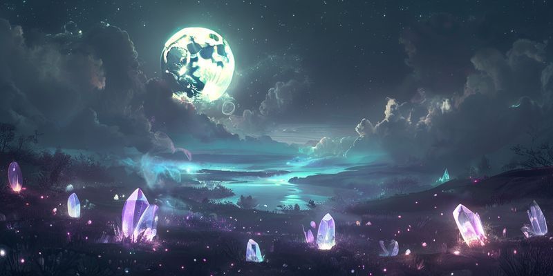 Dolunay enerjisiyle aydınlanmış mistik bir manzara