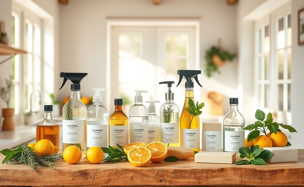 Natural cleaning products in a sunny home