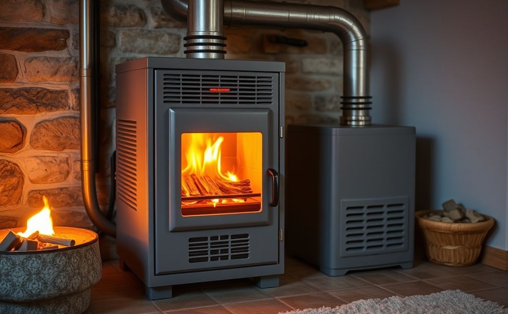 Natural gas furnace in action with warm ambiance