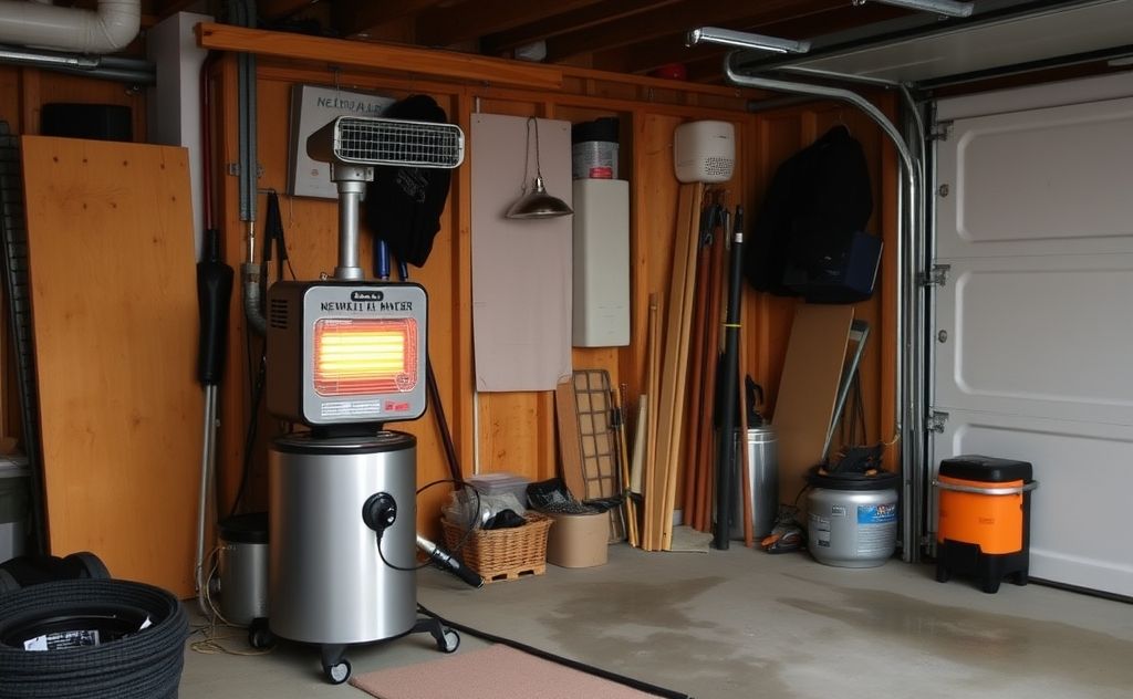 Natural gas heater in a cozy garage setting
