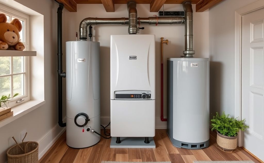 Natural gas hydronic boiler in a cozy home setting