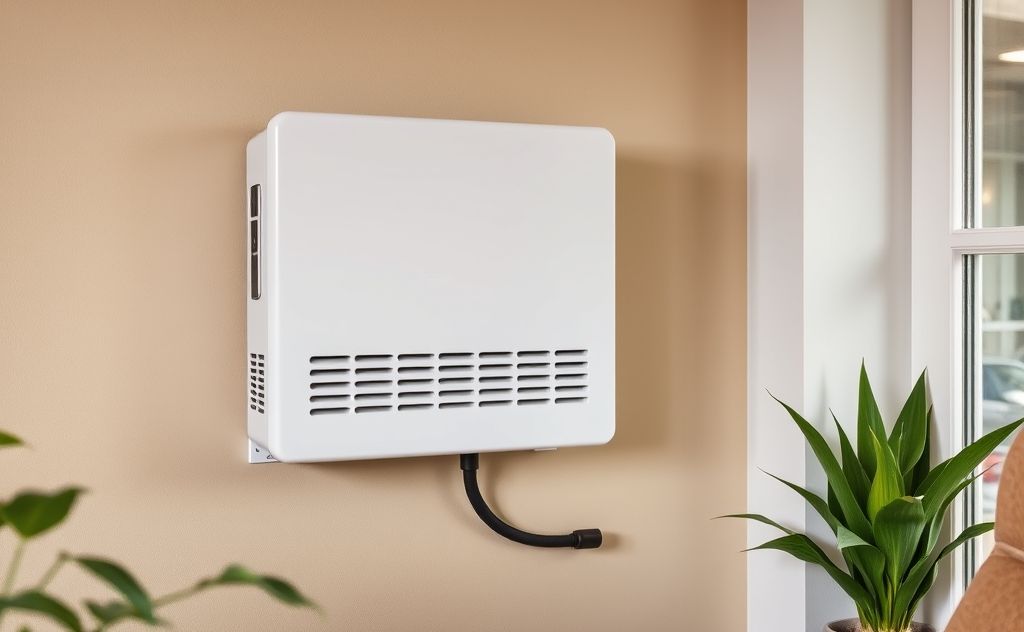 Natural gas wall heater in a cozy home setting