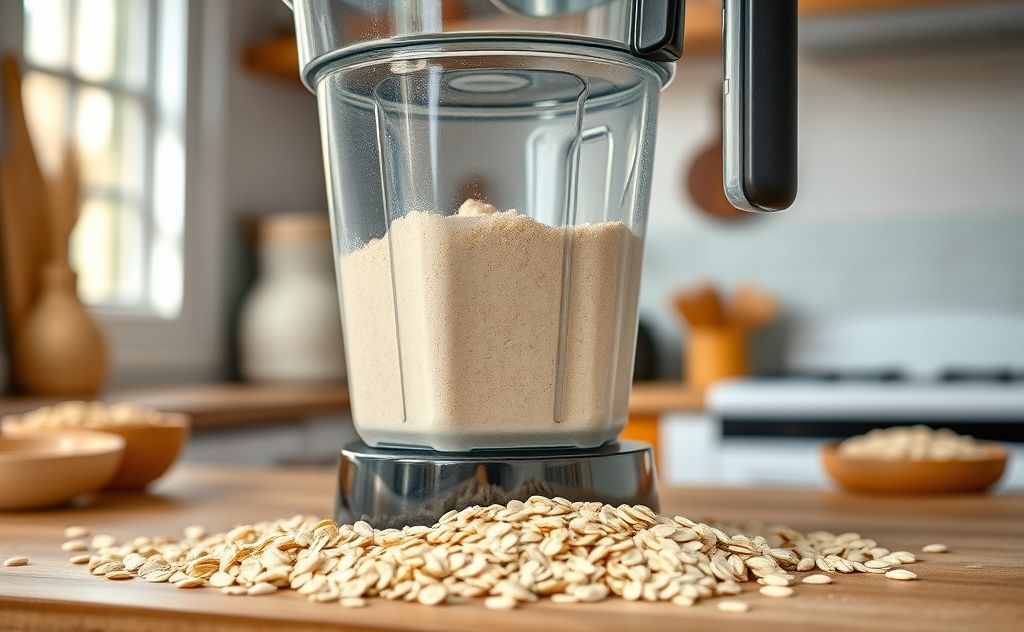 Oat flour in a Vitamix blender with oats