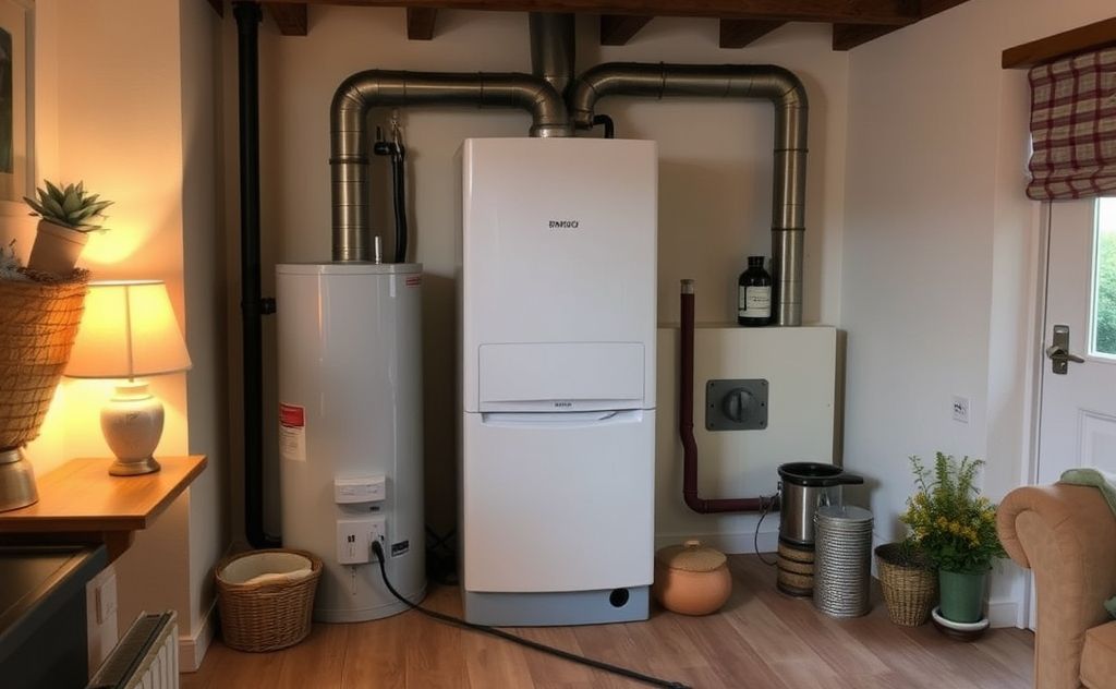 Oil fired boiler in a cozy home setting