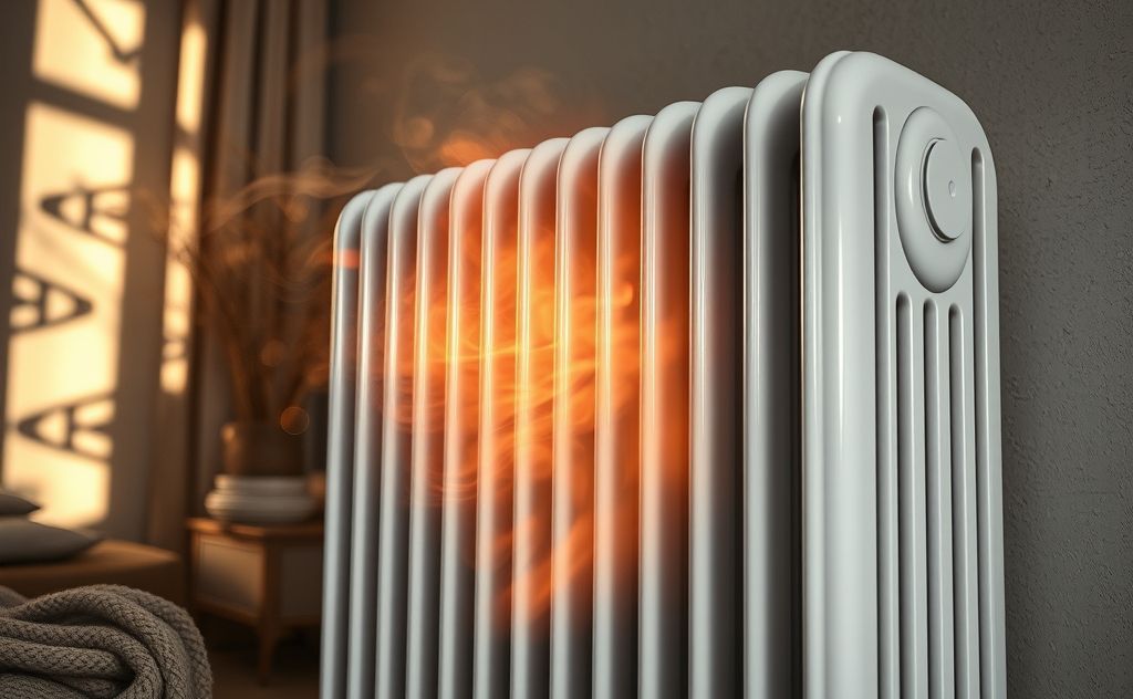 Oil-filled radiator heater with heat distribution process.