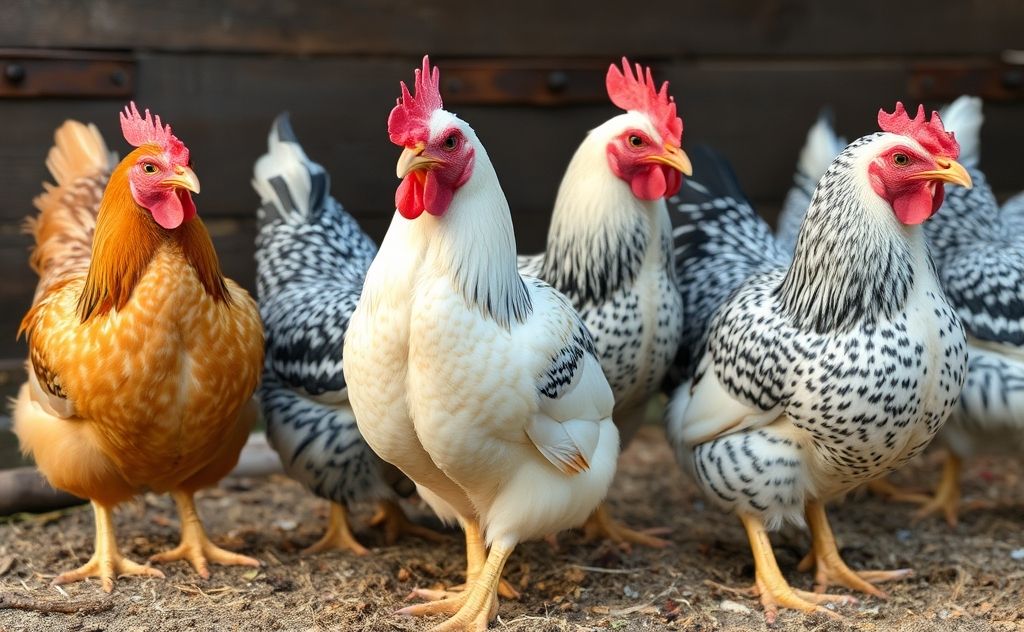 Olive Egger chickens with unique feather patterns