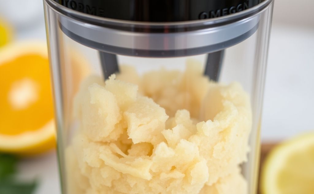 Omega Juicer with pulp stuck inside, close-up