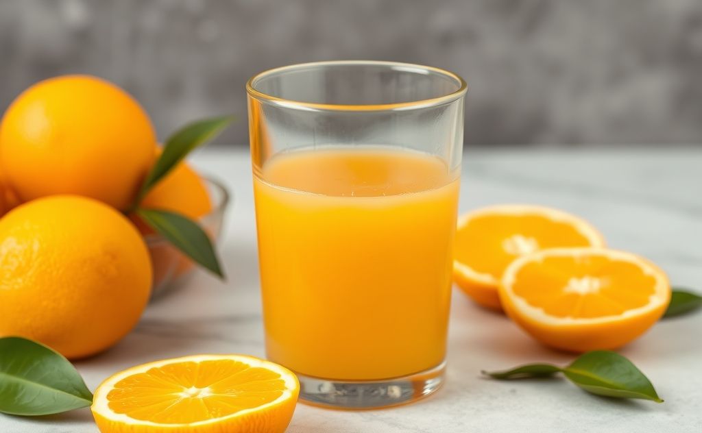 One cup of juice from fresh oranges