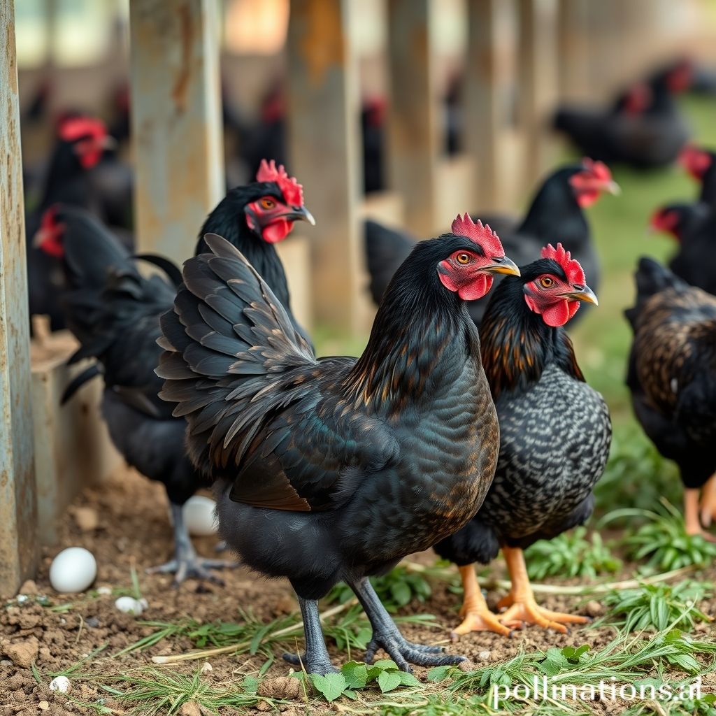 Black Chickens Producing Eggs