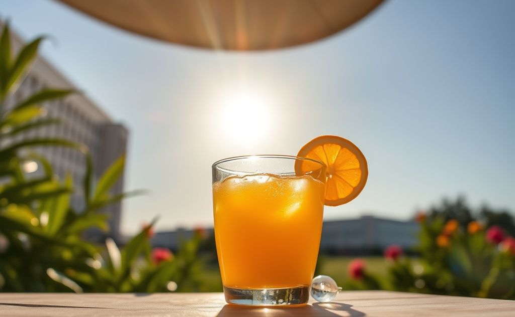 Orange juice in a glass under the sun