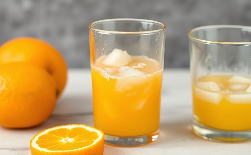 Orange juice with pulp and liquid separation