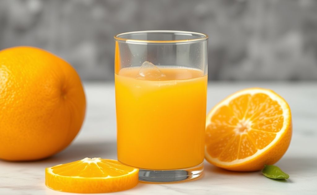 Orange juice with pulp and smooth texture contrast