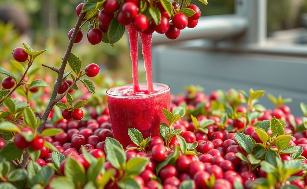 Organic cranberry juice extraction process in nature.
