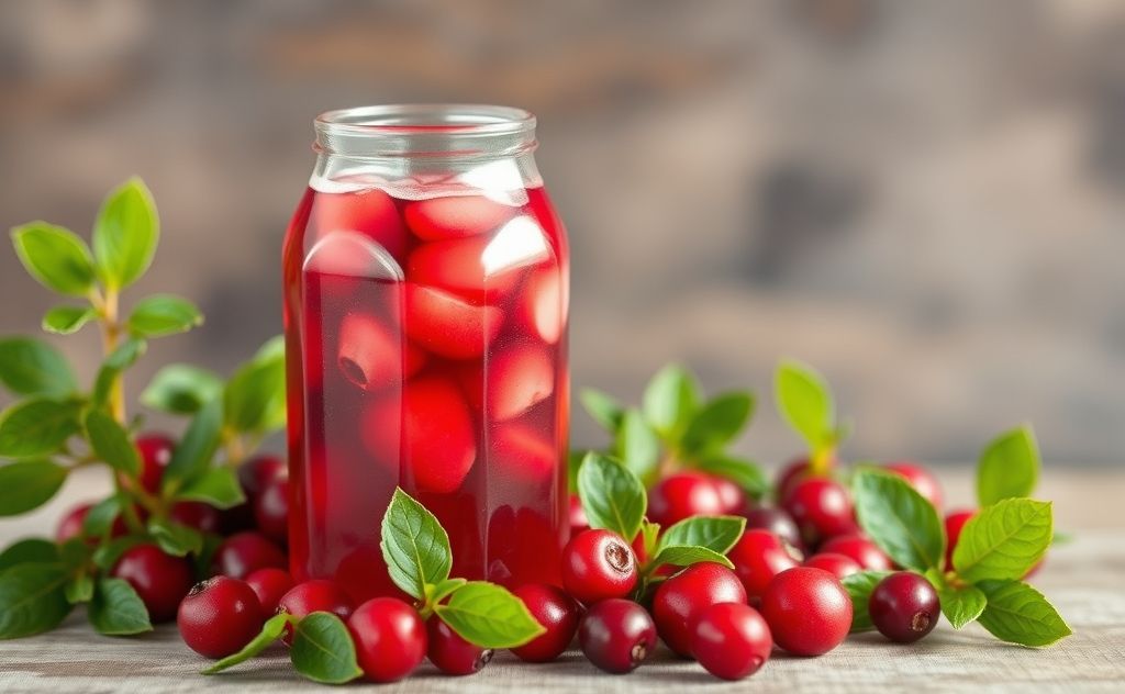 Organic cranberry juice packed with nutrients and health.