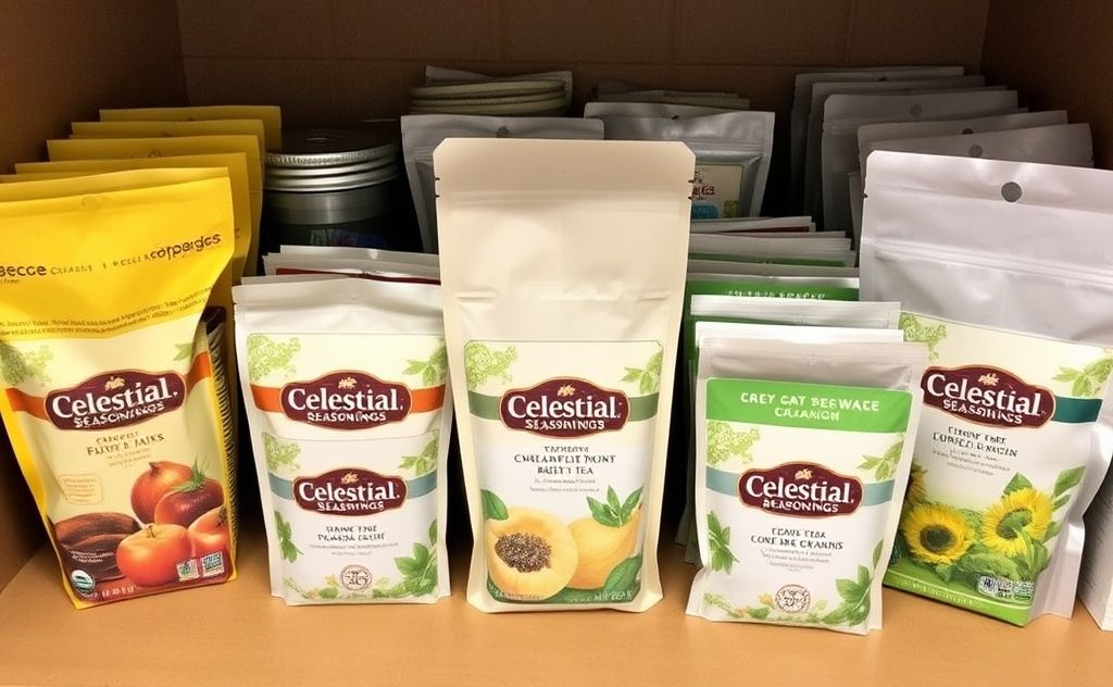 Organized tea collection with Celestial Seasonings bags
