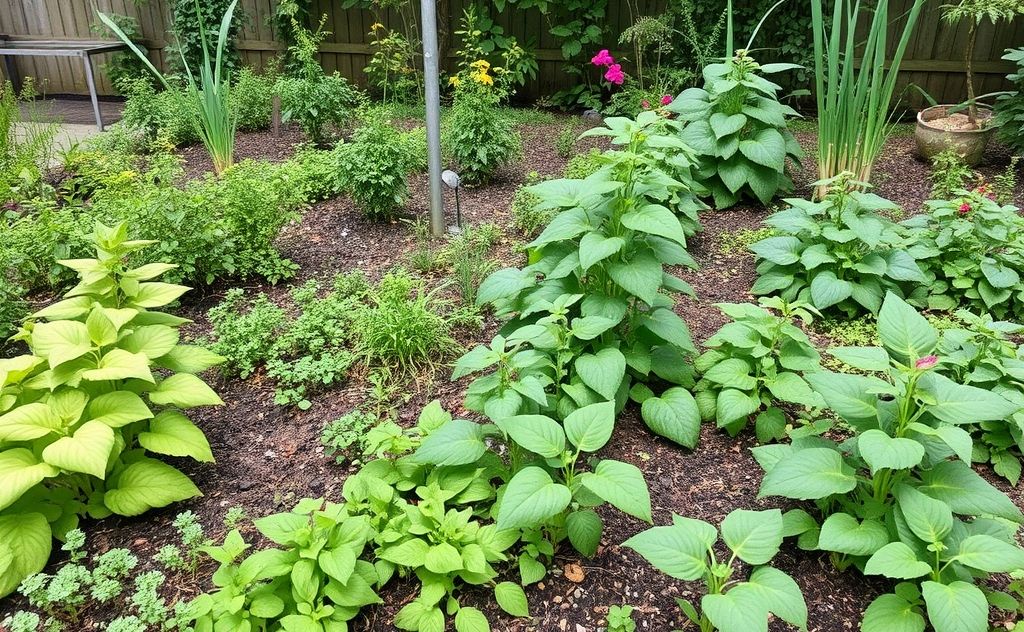 Overcrowded garden beds with plants competing for space