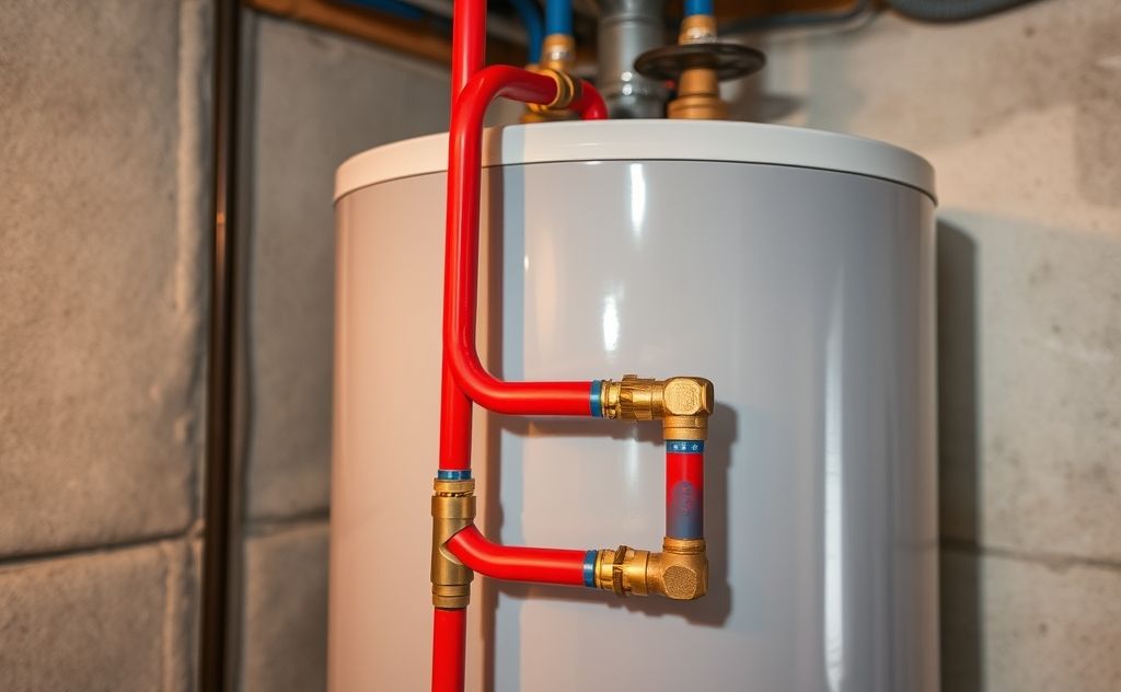 PEX pipe connected to a water heater setup