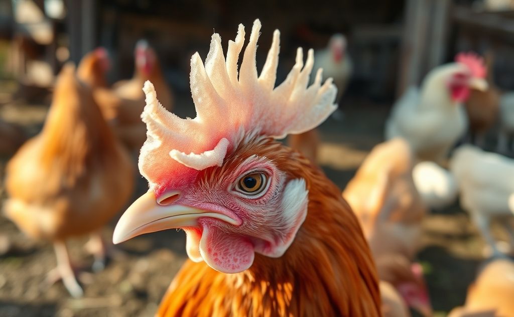Pale chicken comb indicating health issues