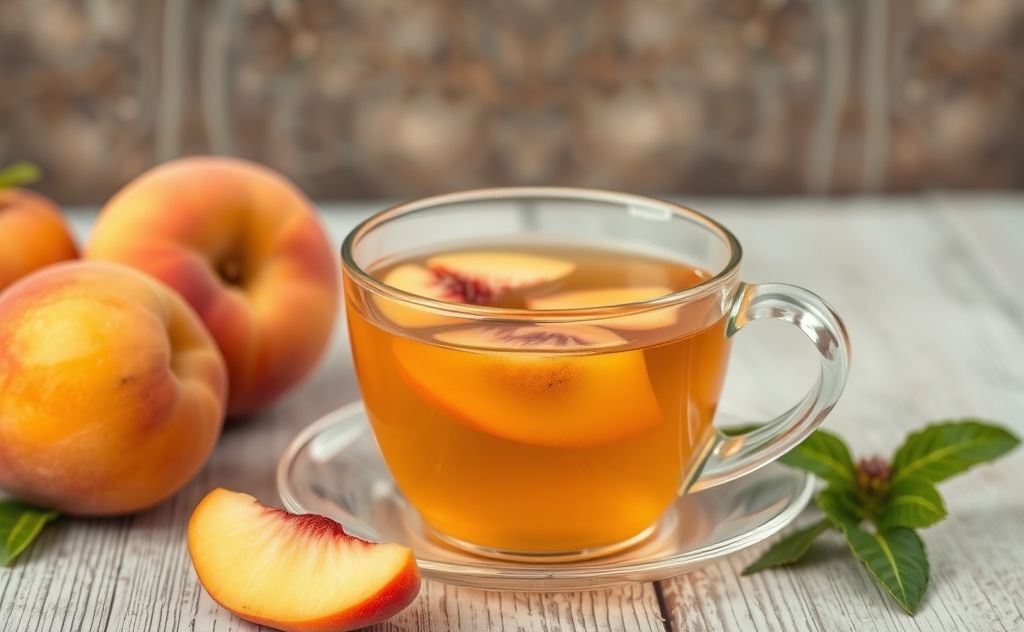 Peach herbal tea for soothing sore throat comfort